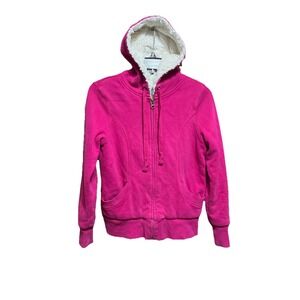 Old Navy Women’s Size XS Pink Faux Fur Fleece‎ Hoodie Jacket
